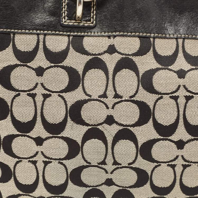 Pre Owned Coach Black/Grey Signature Canvas and Leather Penelope Carryall Tote