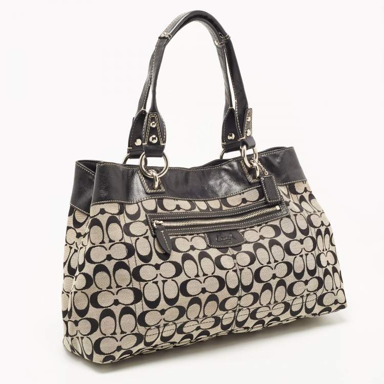 Pre Owned Coach Black/Grey Signature Canvas and Leather Penelope Carryall Tote