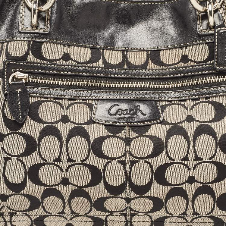 Pre Owned Coach Black/Grey Signature Canvas and Leather Penelope Carryall Tote