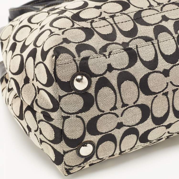 Pre Owned Coach Black/Grey Signature Canvas and Leather Penelope Carryall Tote