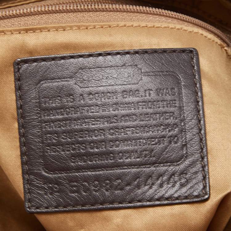 Pre Owned Coach Grey/Dark Brown Op Art Signature Nubuck Leather Zip Hobo