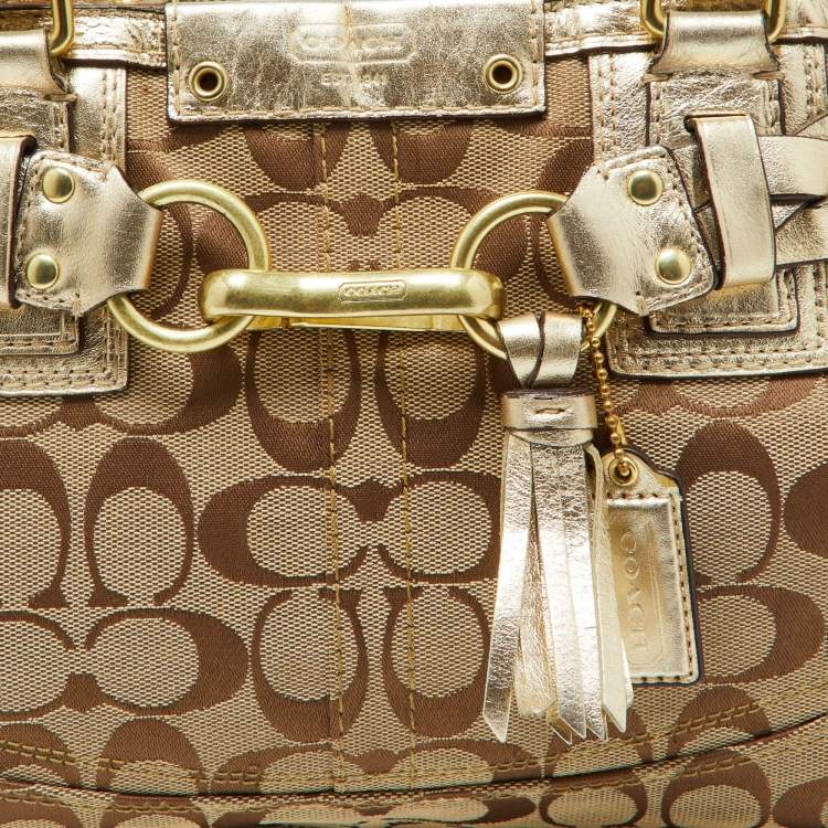 مملوكة مسبقًا Coach Beige/Gold Signature Canvas and Leather Satchel