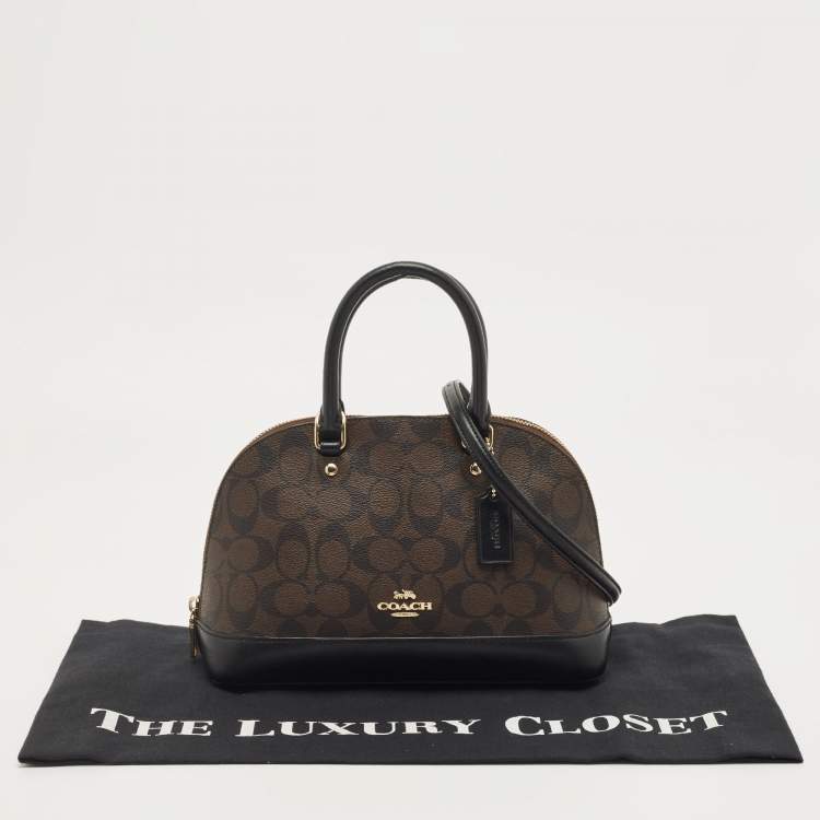 Pre Owned Coach Brown/Black Signature Coated Canvas and Leather Mini Sierra Satchel