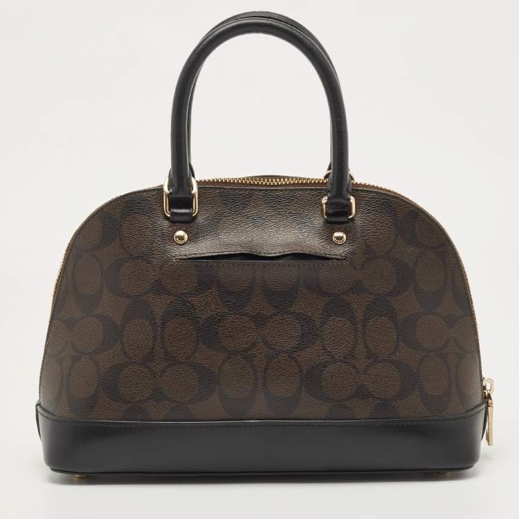 Pre Owned Coach Brown/Black Signature Coated Canvas and Leather Mini Sierra Satchel
