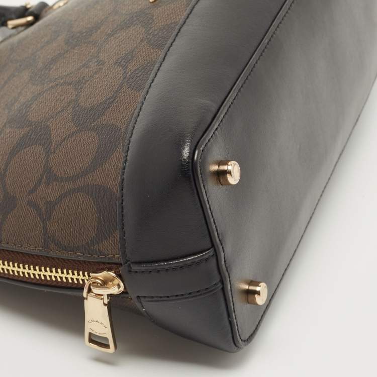 Pre Owned Coach Brown/Black Signature Coated Canvas and Leather Mini Sierra Satchel