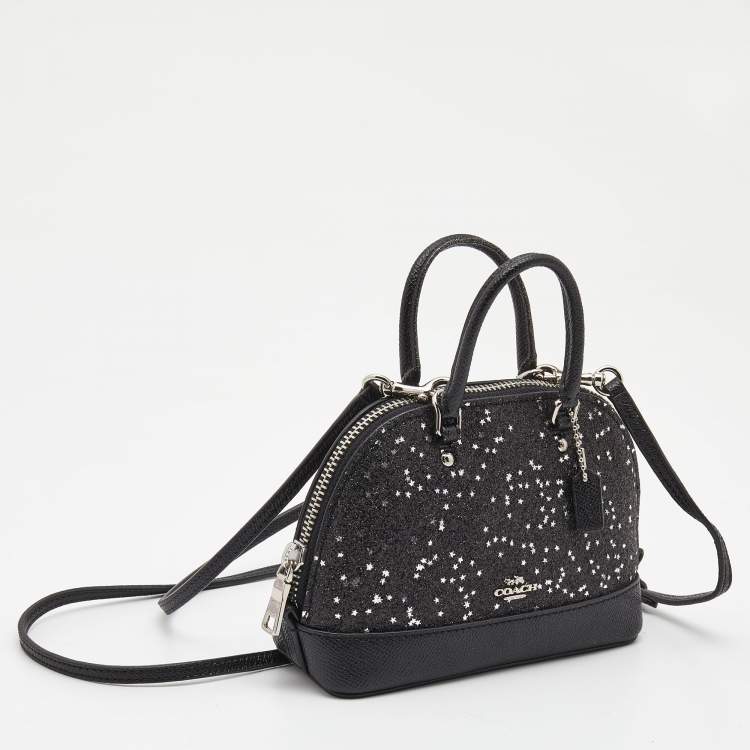 Pre Owned Coach Black Glitter Leather Mini Sierra Crossbody Bag