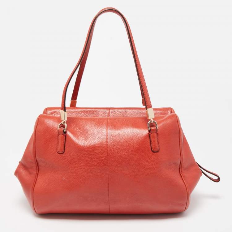 Pre Owned Coach Brick Orange Leather Madison Madeline East West Bag