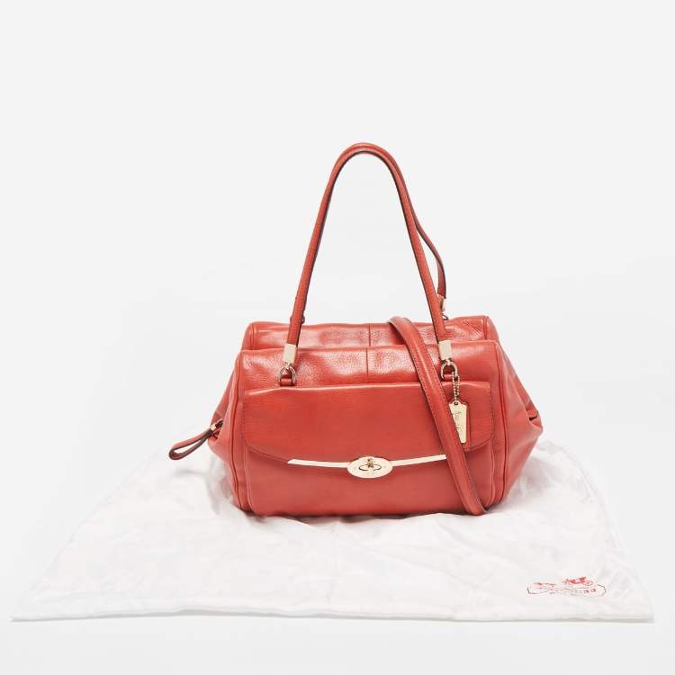 Pre Owned Coach Brick Orange Leather Madison Madeline East West Bag
