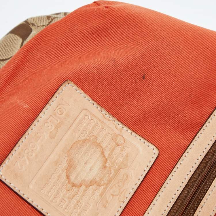 Pre Owned Coach Beige Signature Canvas and Leather Flap Crossbody Bag