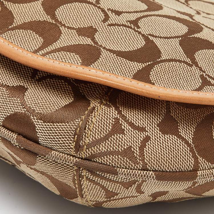Pre Owned Coach Beige Signature Canvas and Leather Flap Crossbody Bag