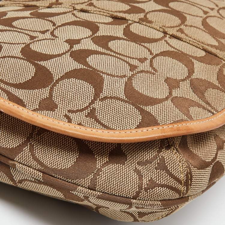 Pre Owned Coach Beige Signature Canvas and Leather Flap Crossbody Bag
