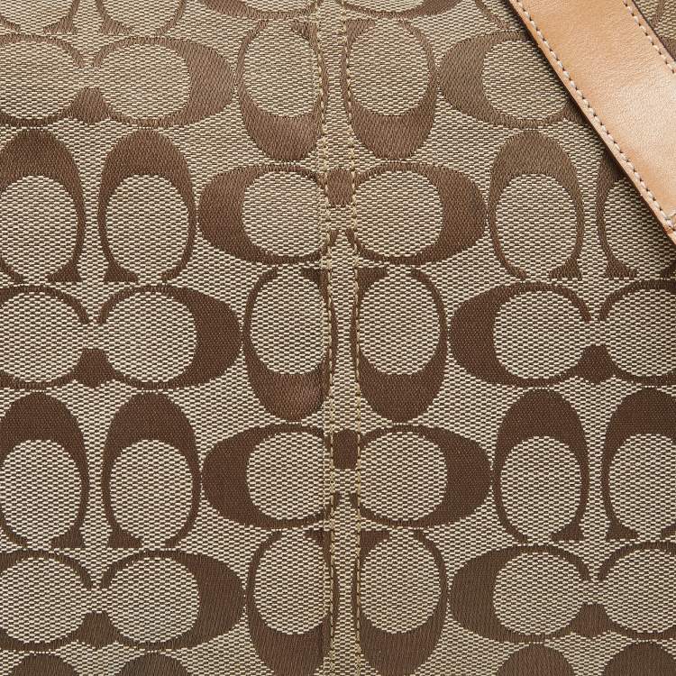 Pre Owned Coach Beige Signature Canvas and Leather Flap Crossbody Bag