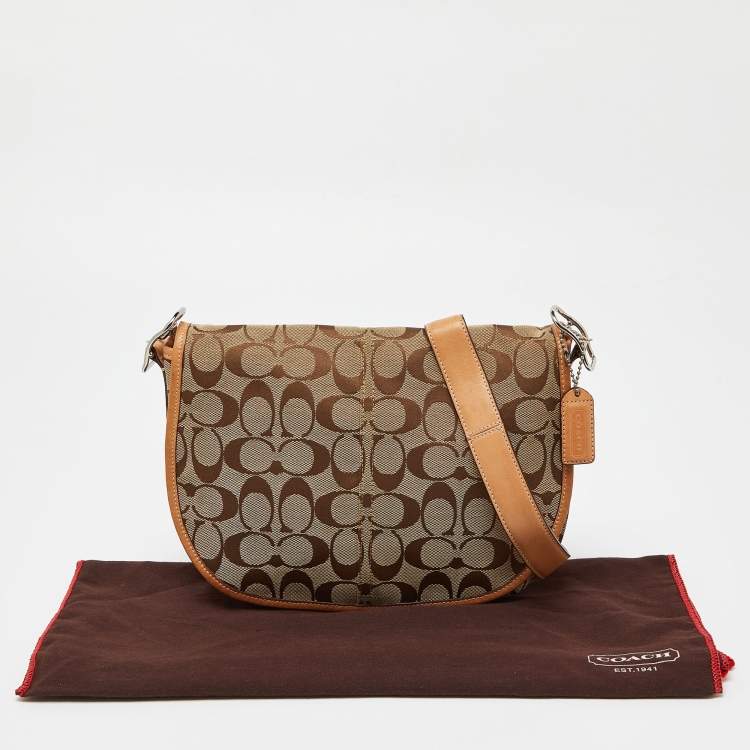 Pre Owned Coach Beige Signature Canvas and Leather Flap Crossbody Bag