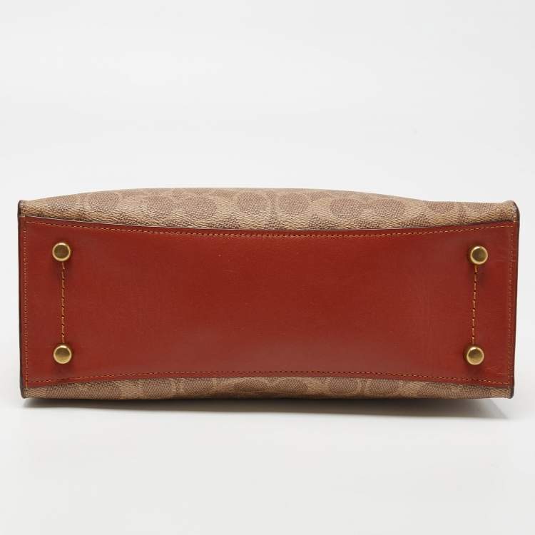 Pre Owned Coach Beige/Brown Signature Coated Canvas and Leather Charlie Satchel