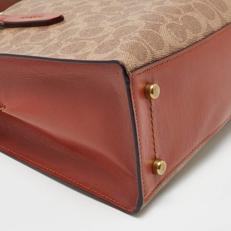 Pre Owned Coach Beige/Brown Signature Coated Canvas and Leather Charlie Satchel