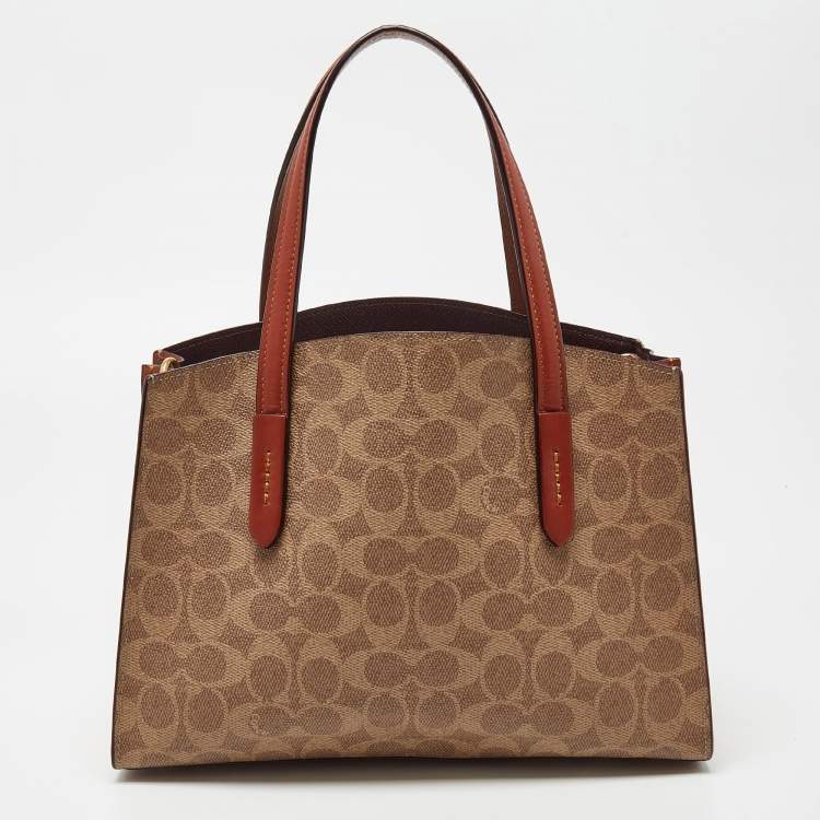 Pre Owned Coach Beige/Brown Signature Coated Canvas and Leather Charlie Satchel