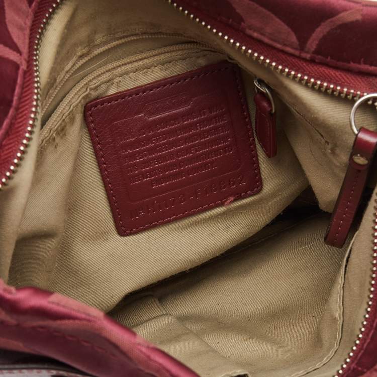 Pre Owned Coach Burgundy Signature Satin and Leather Chain Detail Hobo
