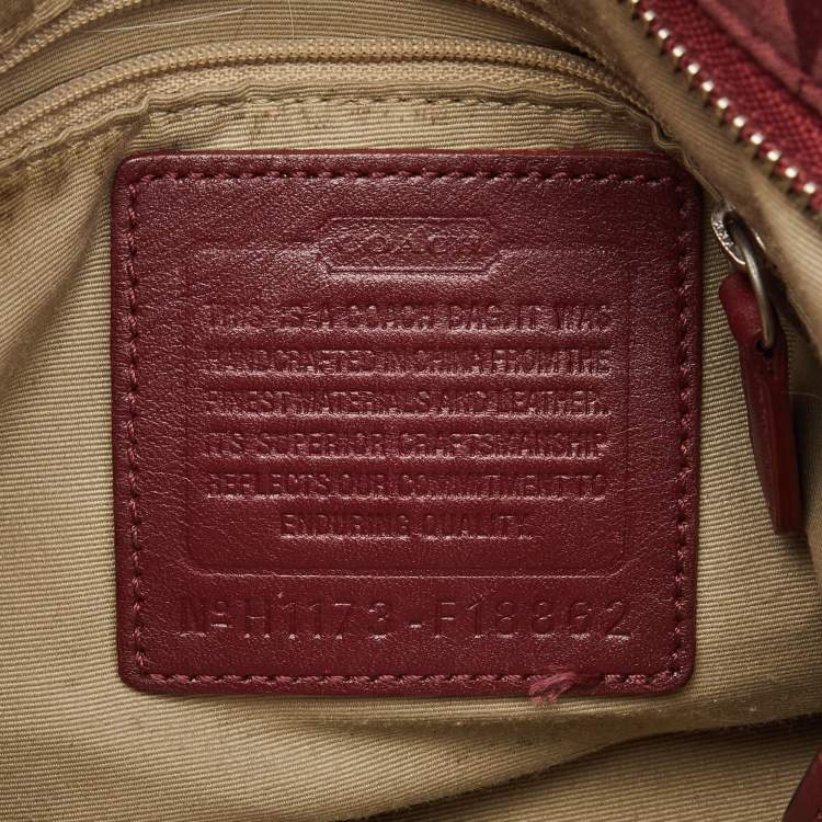Pre Owned Coach Burgundy Signature Satin and Leather Chain Detail Hobo