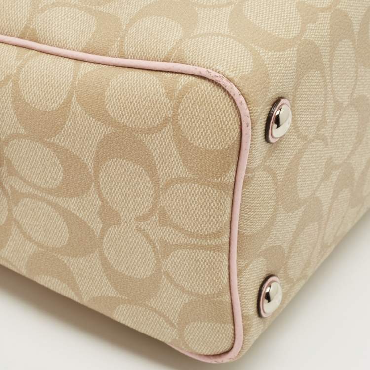 Pre Owned Coach Pink/Beige Signature Coated Canvas and Leather Mini Bennett Satchel