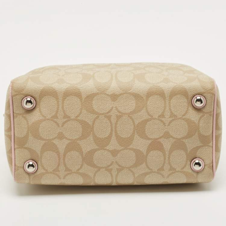 Pre Owned Coach Pink/Beige Signature Coated Canvas and Leather Mini Bennett Satchel