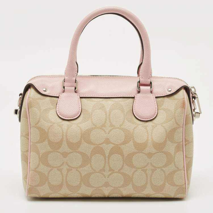 Pre Owned Coach Pink/Beige Signature Coated Canvas and Leather Mini Bennett Satchel