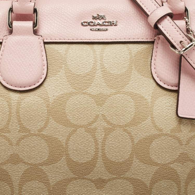 Pre Owned Coach Pink/Beige Signature Coated Canvas and Leather Mini Bennett Satchel