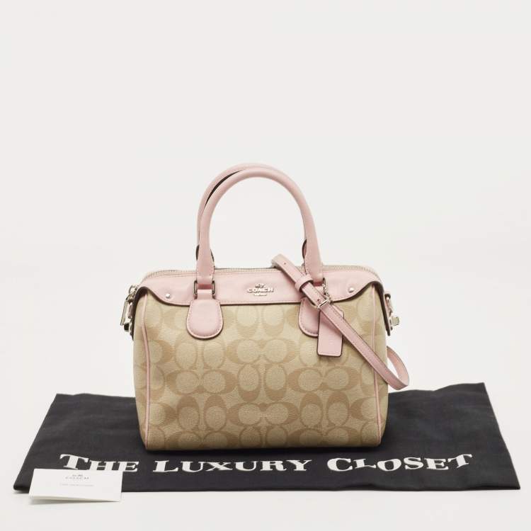 Pre Owned Coach Pink/Beige Signature Coated Canvas and Leather Mini Bennett Satchel