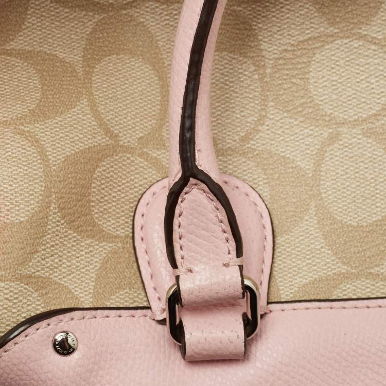 Pre Owned Coach Pink/Beige Signature Coated Canvas and Leather Mini Bennett Satchel