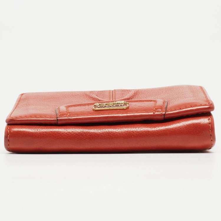 Pre Owned Coach Orange Leather Ashley Compact Wallet