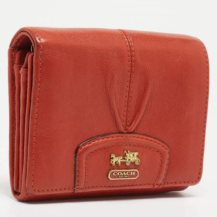 Pre Owned Coach Orange Leather Ashley Compact Wallet