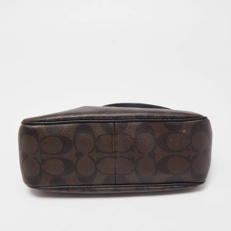 Pre Owned Coach Dark Brown Signature Coated Canvas Crossbody Bag