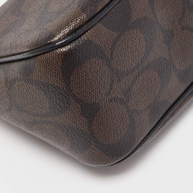 Pre Owned Coach Dark Brown Signature Coated Canvas Crossbody Bag