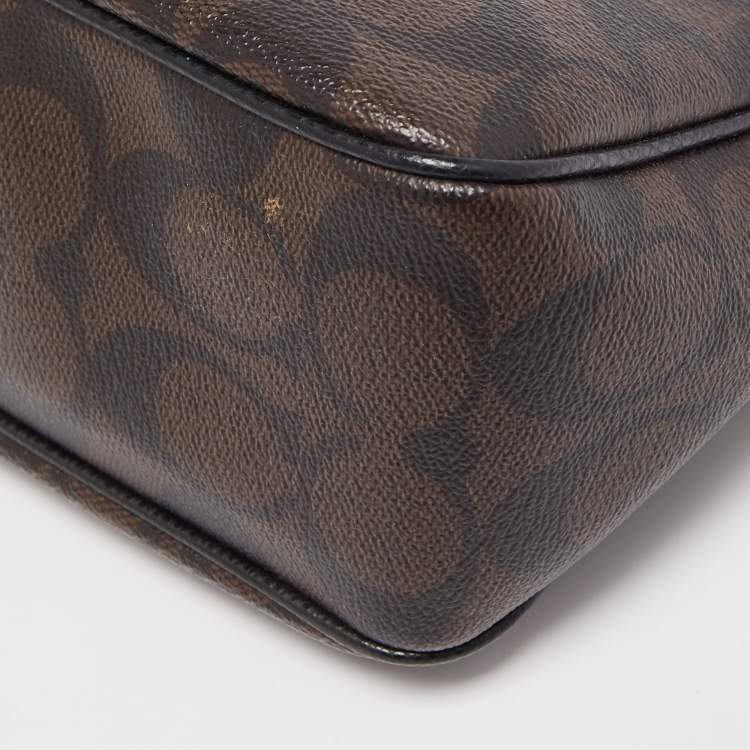 Pre Owned Coach Dark Brown Signature Coated Canvas Crossbody Bag