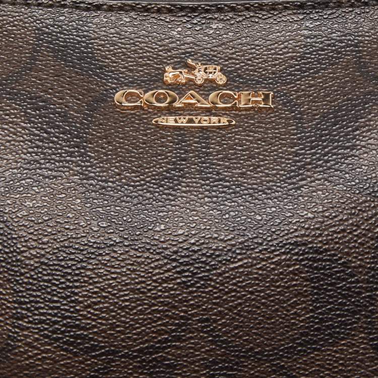 Pre Owned Coach Dark Brown Signature Coated Canvas Crossbody Bag