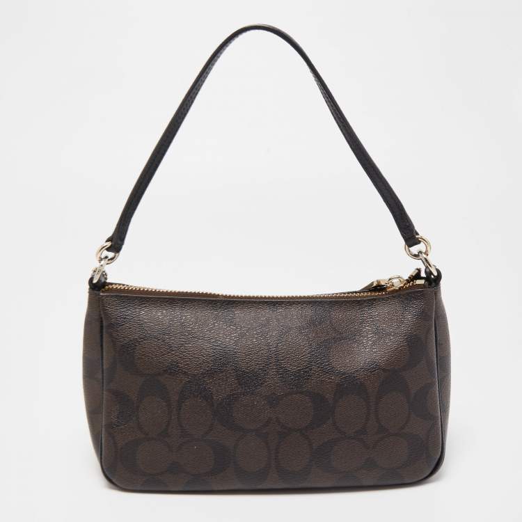 Pre Owned Coach Dark Brown Signature Coated Canvas Crossbody Bag