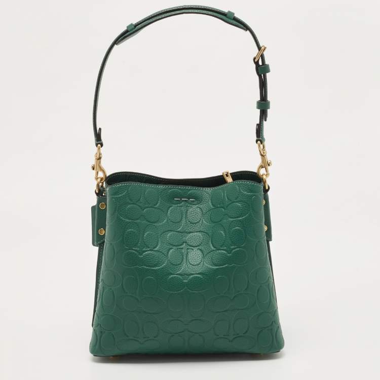 Pre Owned Coach Green Signature Embossed Leather Willow Bucket Bag