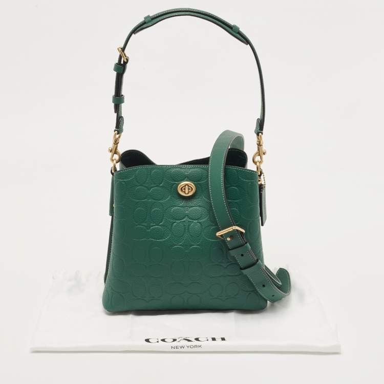 Pre Owned Coach Green Signature Embossed Leather Willow Bucket Bag