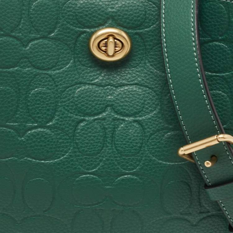 Pre Owned Coach Green Signature Embossed Leather Willow Bucket Bag