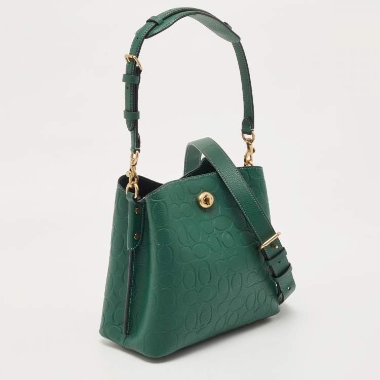 Pre Owned Coach Green Signature Embossed Leather Willow Bucket Bag
