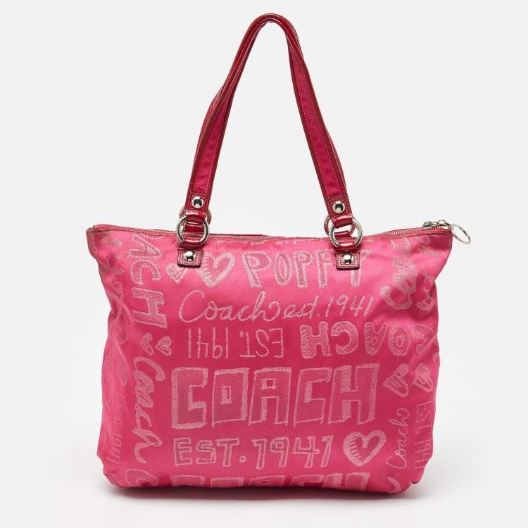 Pre Owned  Coach Pink Canvas and Patent Leather Poppy Glam Tote