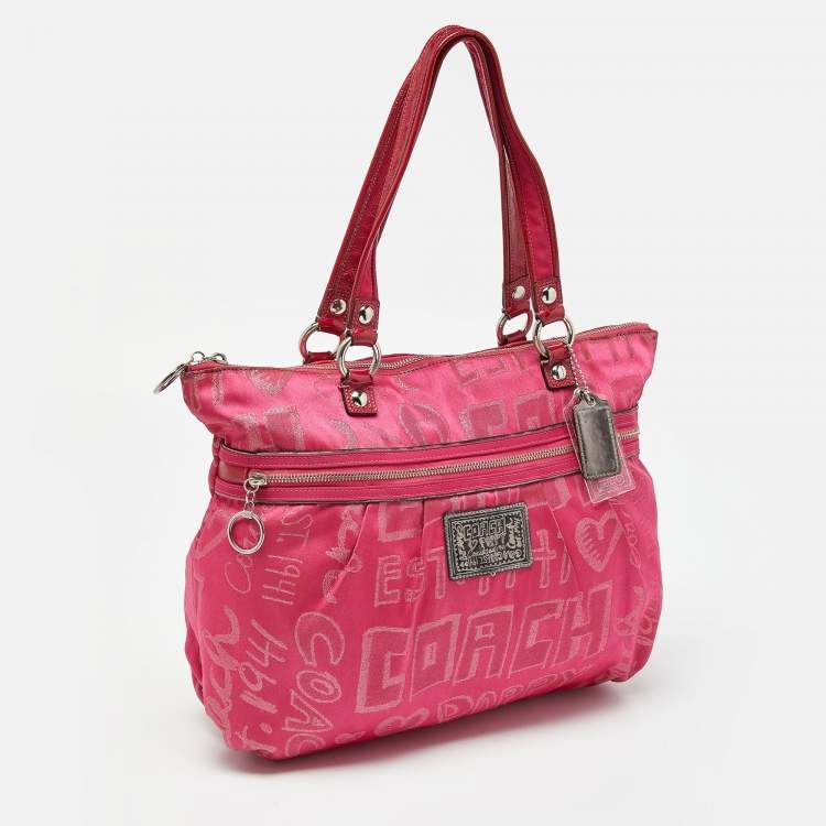Pre Owned  Coach Pink Canvas and Patent Leather Poppy Glam Tote