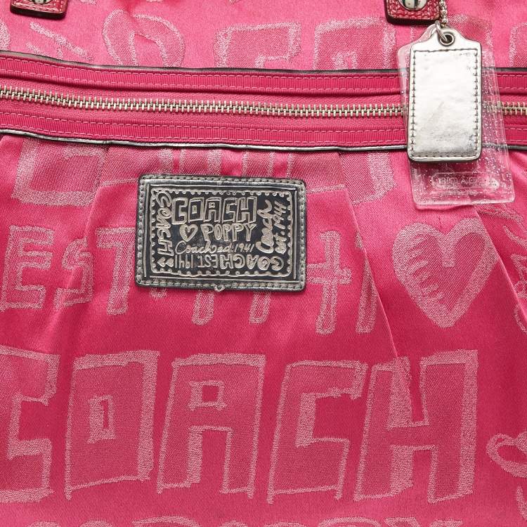 Pre Owned  Coach Pink Canvas and Patent Leather Poppy Glam Tote