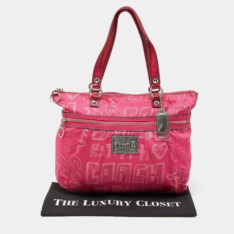 Pre Owned  Coach Pink Canvas and Patent Leather Poppy Glam Tote