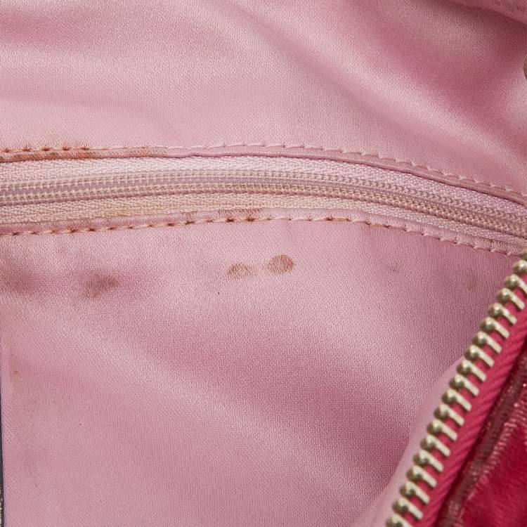 Pre Owned  Coach Pink Canvas and Patent Leather Poppy Glam Tote