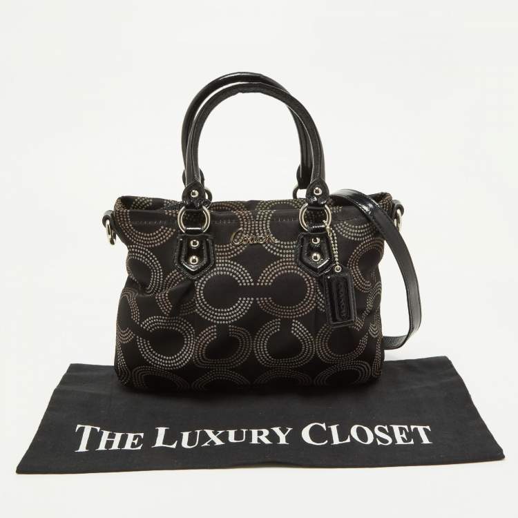 Pre Owned Coach Black Op Art Fabric and Patent Leather Sophia Satchel