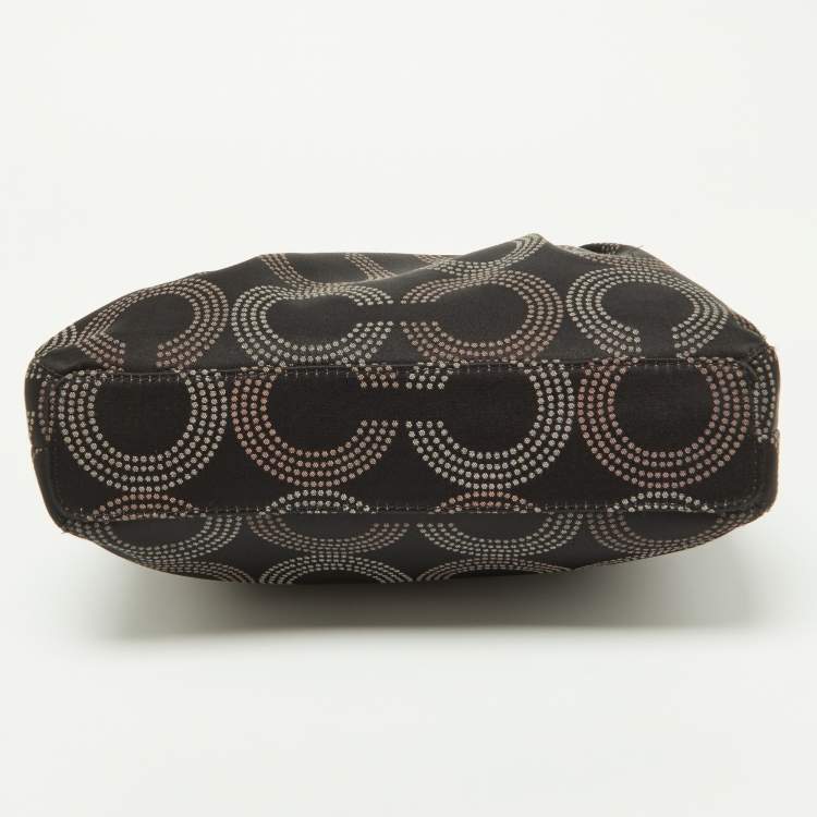 Pre Owned Coach Black Op Art Fabric and Patent Leather Sophia Satchel