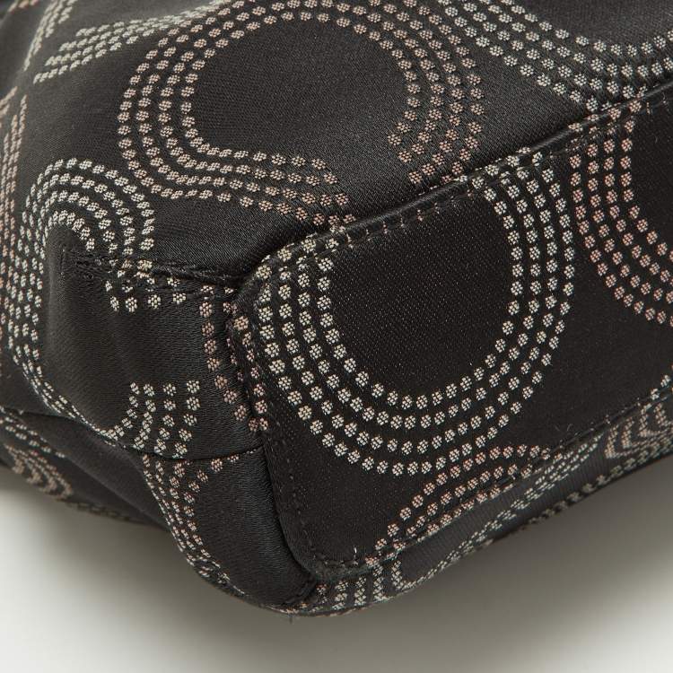 Pre Owned Coach Black Op Art Fabric and Patent Leather Sophia Satchel
