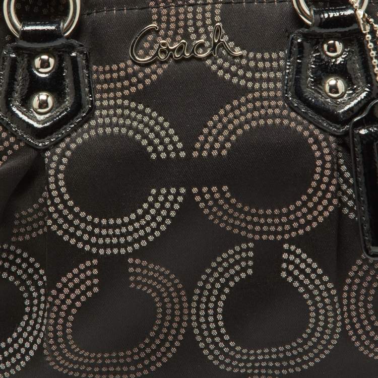 Pre Owned Coach Black Op Art Fabric and Patent Leather Sophia Satchel