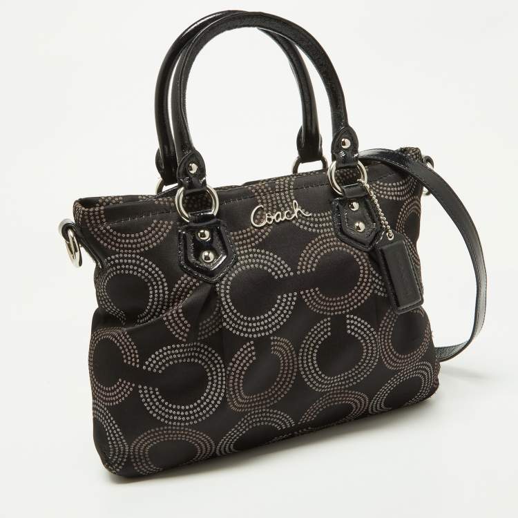 Pre Owned Coach Black Op Art Fabric and Patent Leather Sophia Satchel