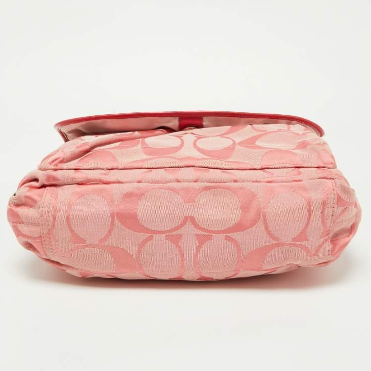 Pre Owned Coach Pink Signature Canvas and Patent Messenger Bag